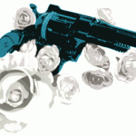 リボルバー式拳銃と白薔薇（4パターン）