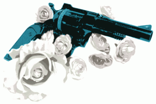 リボルバー式拳銃と白薔薇（4パターン）
