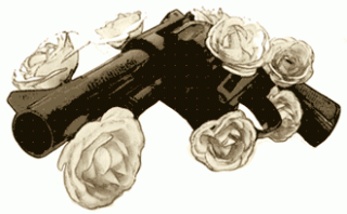 リボルバー式拳銃と花（4パターン）