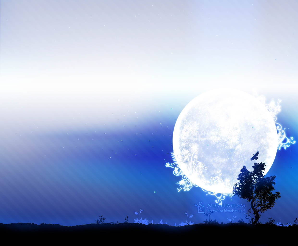 満月と木のシルエットのデスクトップ壁紙 Neo Himeism