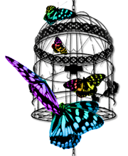 カラフルな蝶と鳥かご（7パターン）