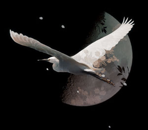 白鷺と半月（5パターン）
