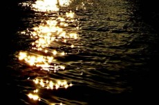 夕陽を反射してキラキラ光る水面