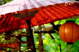 【高解像度】和傘と提灯のある初夏の風景（3パターン）